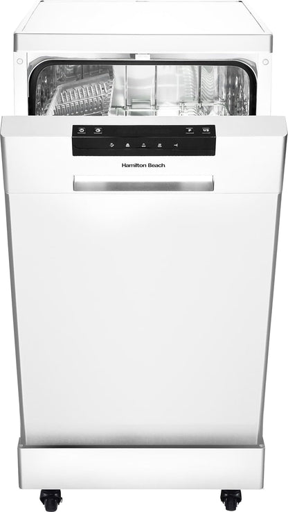 Hamilton Beach 18″ Portable Dishwasher – White | 8‑Place Settings & 3 Wash Cycles