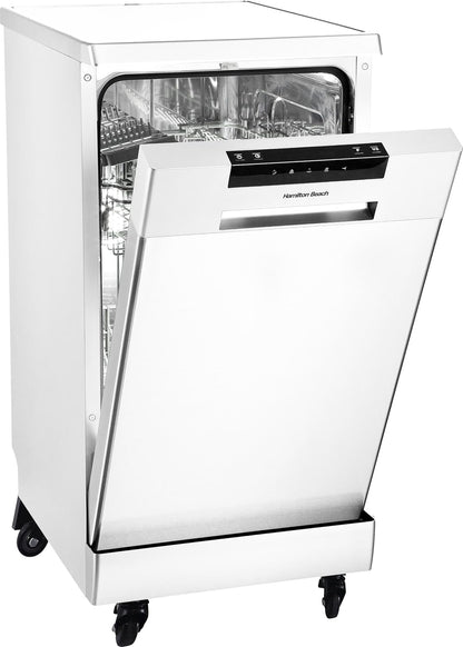 Hamilton Beach 18″ Portable Dishwasher – White | 8‑Place Settings & 3 Wash Cycles
