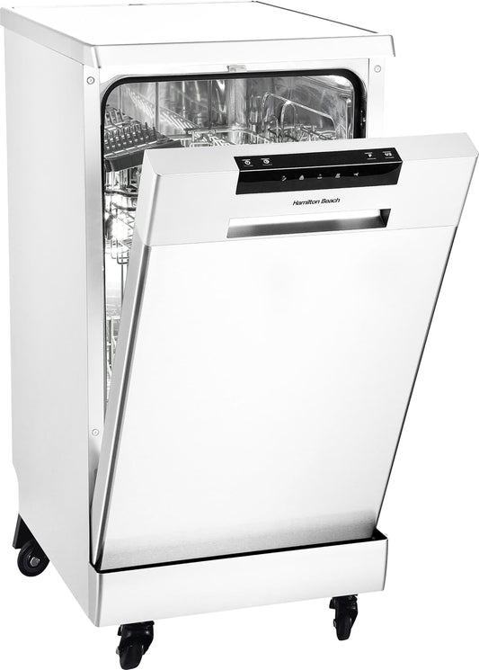 Hamilton Beach 18″ Portable Dishwasher – White | 8‑Place Settings & 3 Wash Cycles