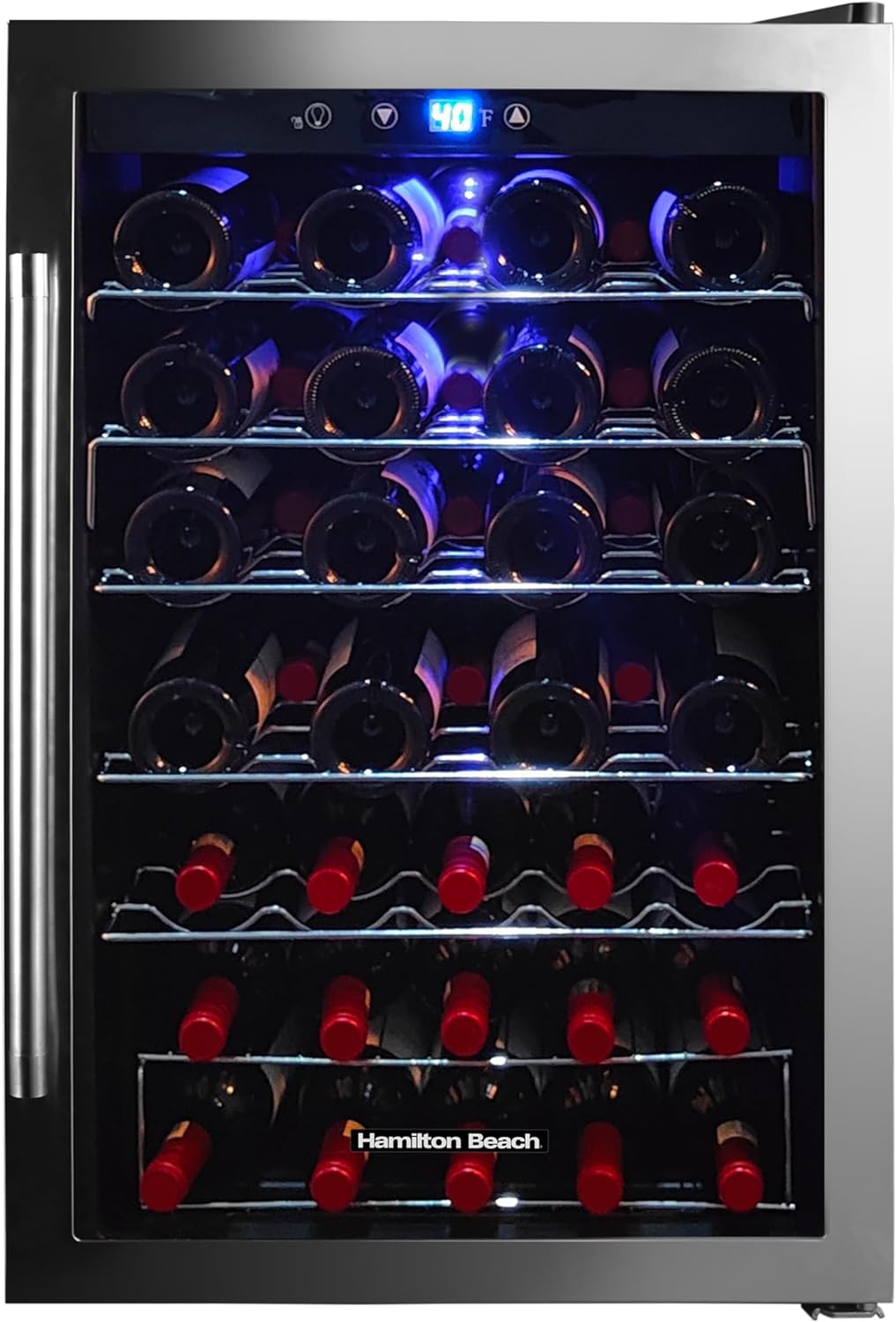 Hamilton Beach 43-Bottle Wine Cooler – Digital Touch & LED Lighting