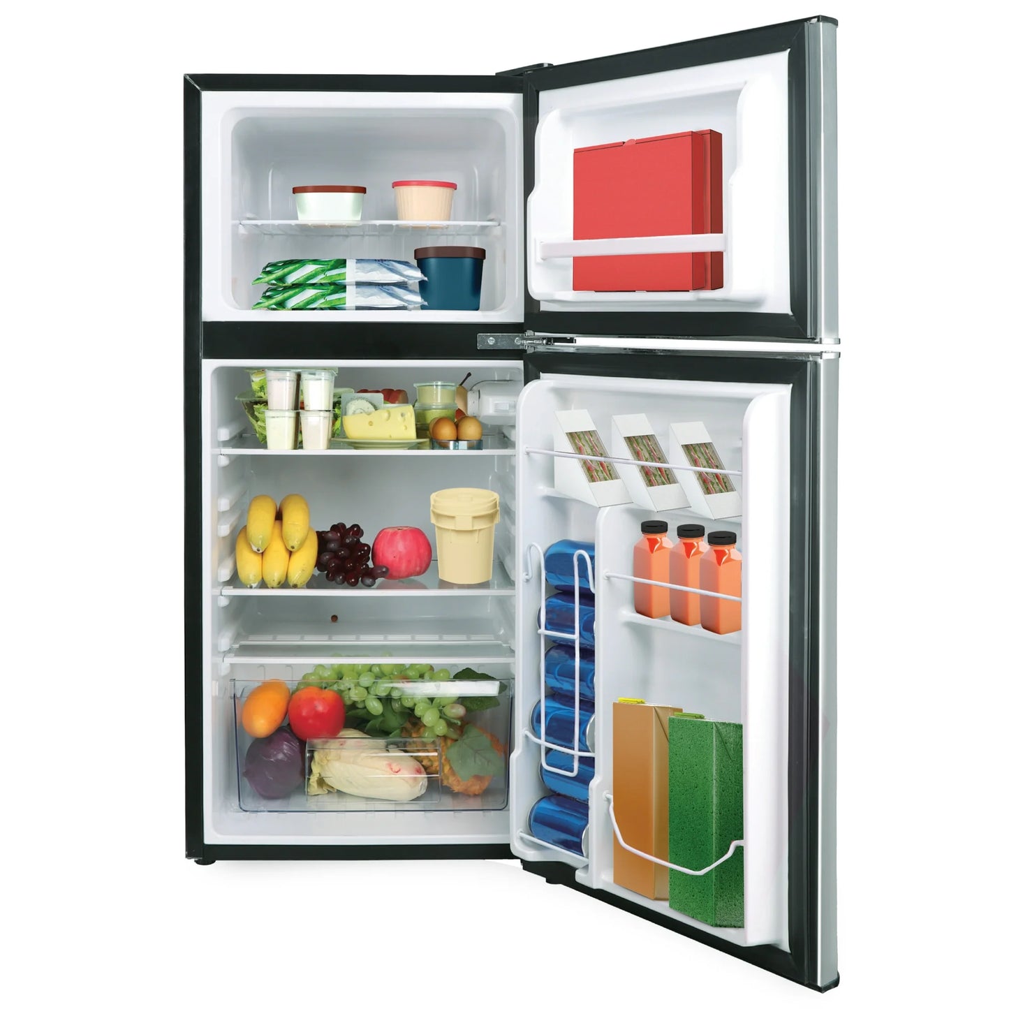 Frigidaire 4.5 Cu. Ft. 2‑Door Compact Refrigerator – Platinum with Chrome Trim | Top Freezer & Adjustable Shelves