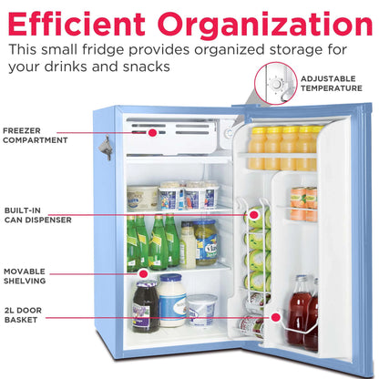 Frigidaire 3.2 Cu. Ft. Retro Mini Refrigerator – Blue | Side Bottle Opener & Adjustable Shelves