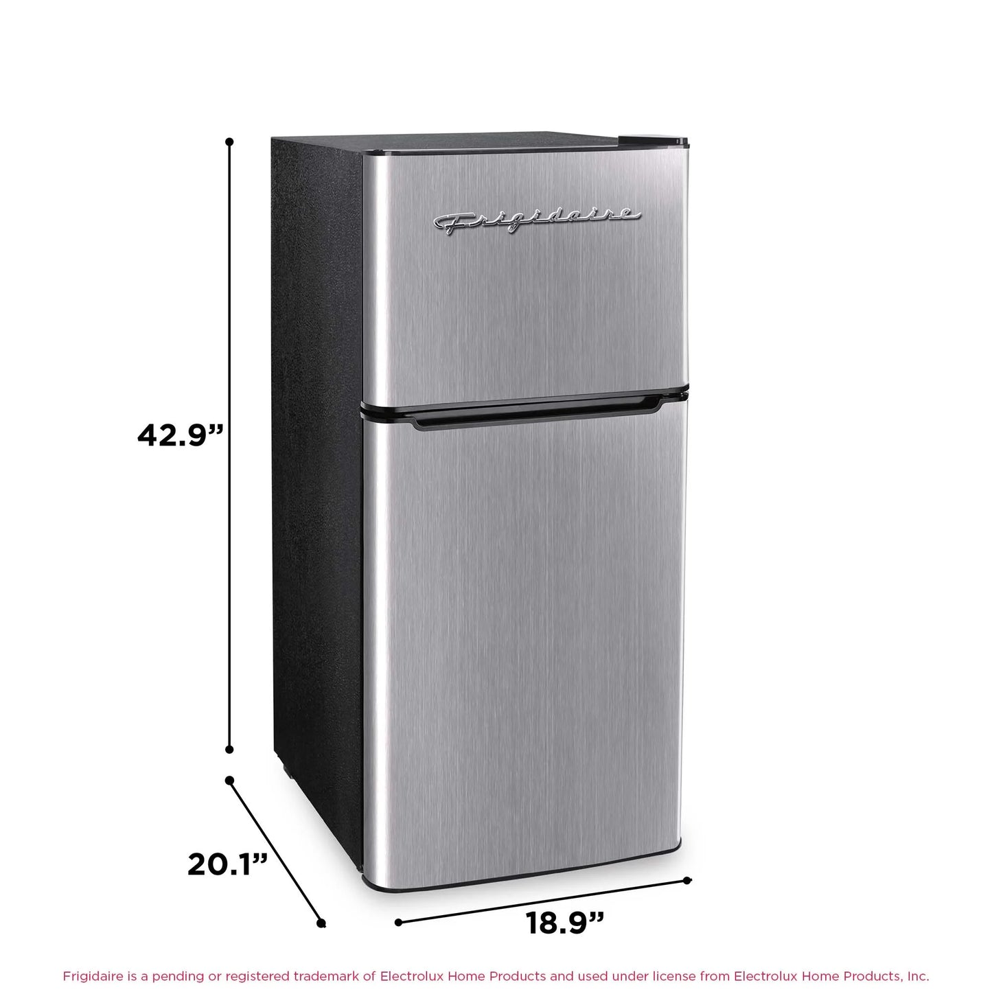 Frigidaire 4.5 Cu. Ft. 2‑Door Compact Refrigerator – Platinum with Chrome Trim | Top Freezer & Adjustable Shelves