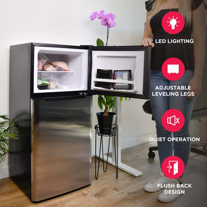 Frigidaire 4.5 Cu. Ft. 2‑Door Compact Refrigerator – Platinum with Chrome Trim | Top Freezer & Adjustable Shelves